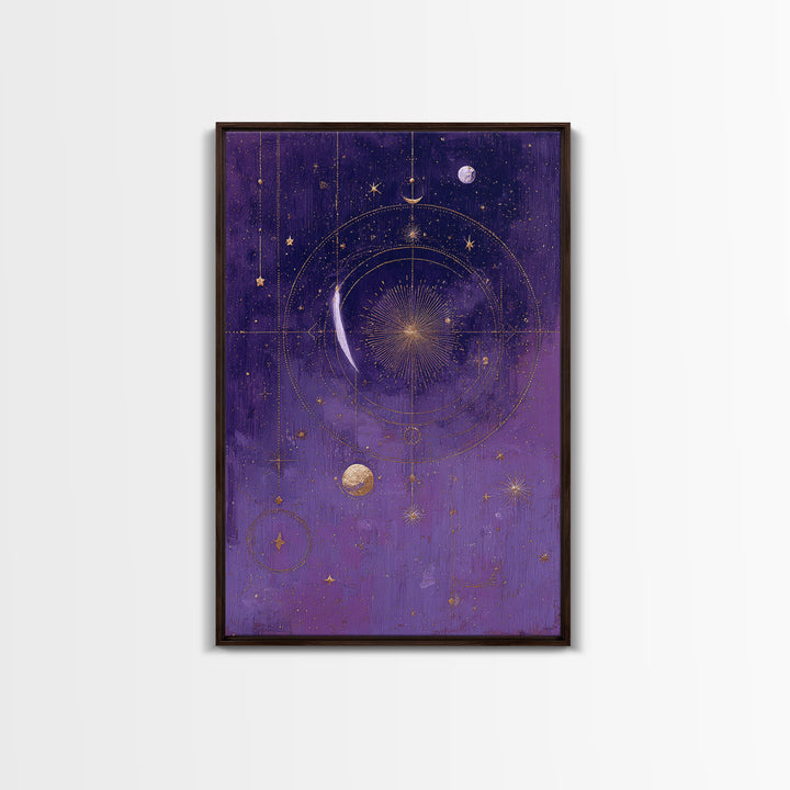 Dreamlike Comet Crossing a Violet Sky Framed Canvas Print, Celestial Art, Colorful Wall Art, Living Room Decor, Abstract Art, CEL-2x3-92