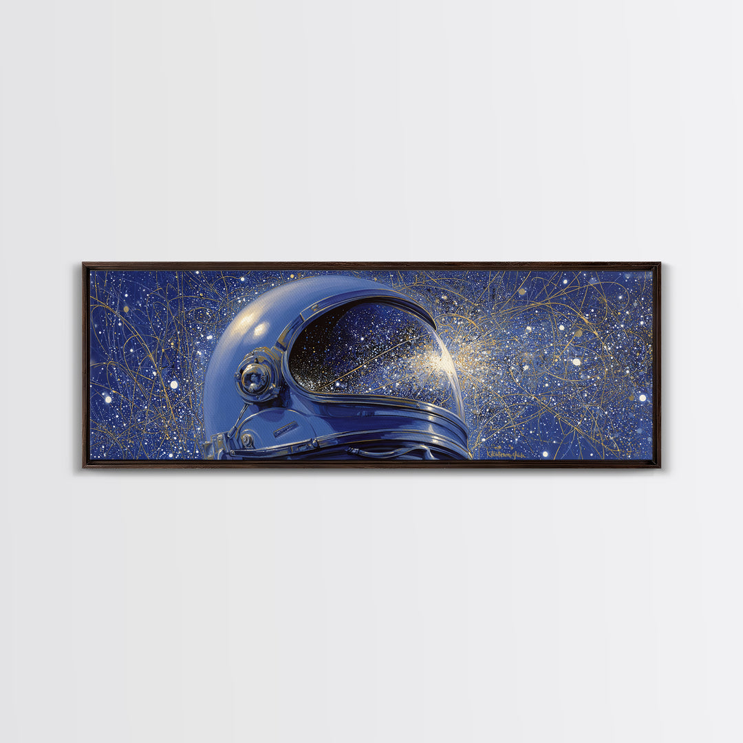Astronaut Helmet Reflecting a Field of Stars Canvas Print, Celestial Art, Fine Art Print, Living Room Decor, Abstract Art, CEL-3x1-31