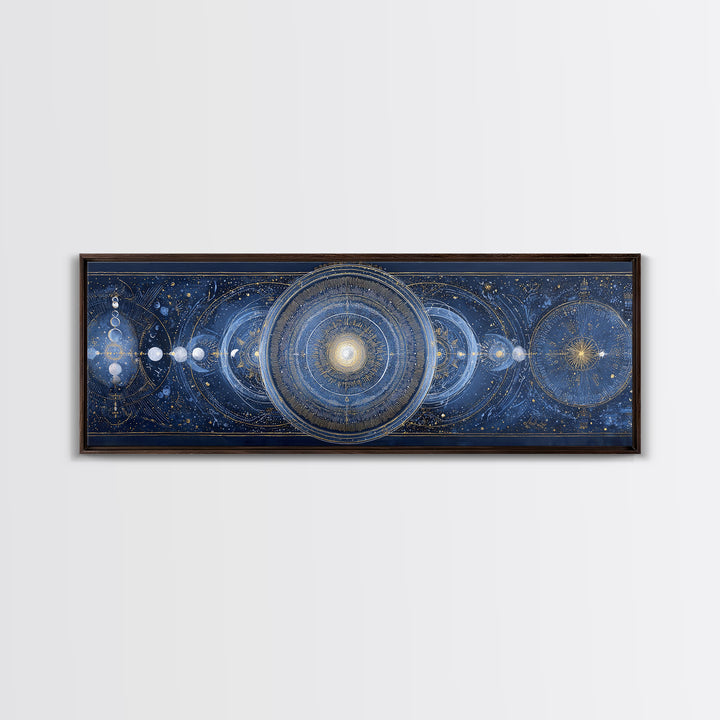 Lunar Phase Arc Above Delicate Botanicals Canvas Print, Celestial Art, Gallery Decor, Living Room Decor, Celestial, CEL-3x1-44