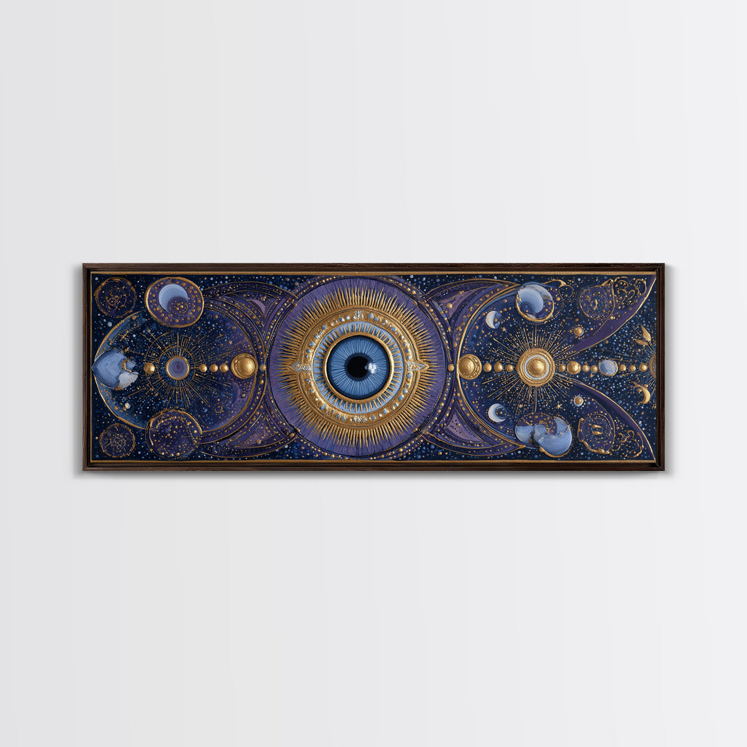 Mystic Eye Surrounded by Moons and Constellations Framed Canvas Print, Celestial Art, Art Print, Living Room Decor, Celestial, CEL-3x1-56