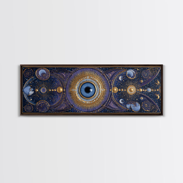 Mystic Eye Surrounded by Moons and Constellations Framed Canvas Print, Celestial Art, Art Print, Living Room Decor, Celestial, CEL-3x1-56