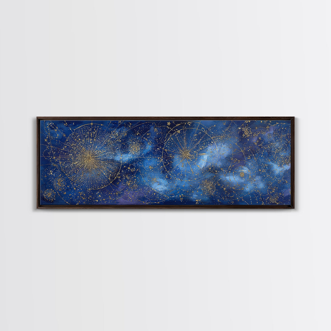 Gold Constellation Map on Deep Navy Texture Framed Canvas Print, Celestial Art, Minimalist Decor, Living Room Decor, Celestial, CEL-3x1-72