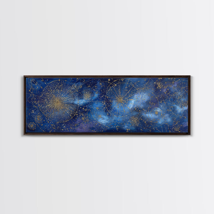 Gold Constellation Map on Deep Navy Texture Framed Canvas Print, Celestial Art, Minimalist Decor, Living Room Decor, Celestial, CEL-3x1-72