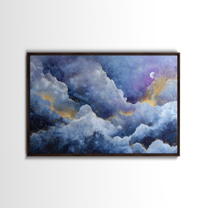 Moonlit Cloudscape with Silver Highlights Canvas Print, Celestial Art, Printable Art, Living Room Decor, Celestial, CEL-3x2-13