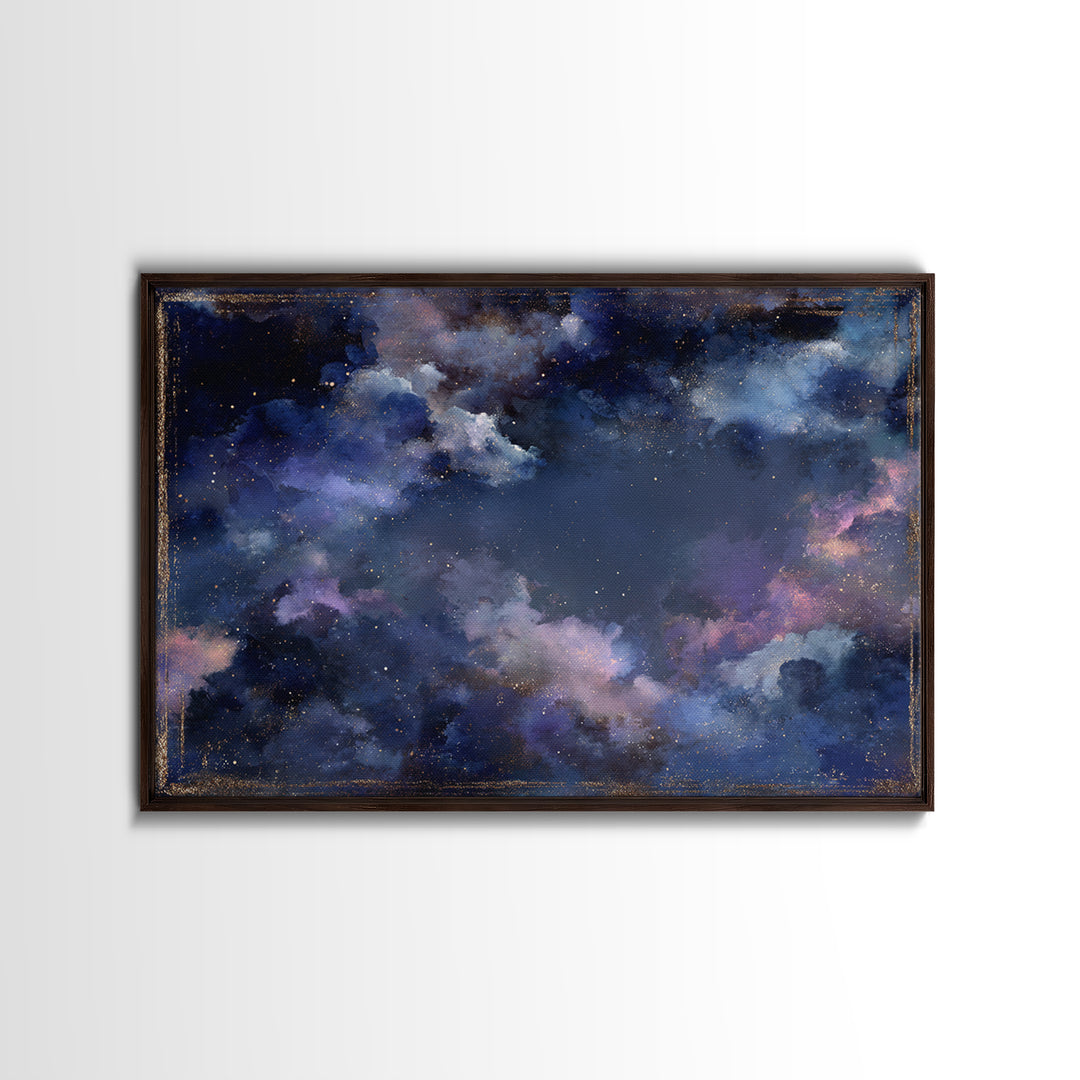 Galaxy Swirl with Jewel Tone Nebula Clouds Framed Canvas Print, Celestial Art, Digital Print, Living Room Decor, Celestial, CEL-3x2-24