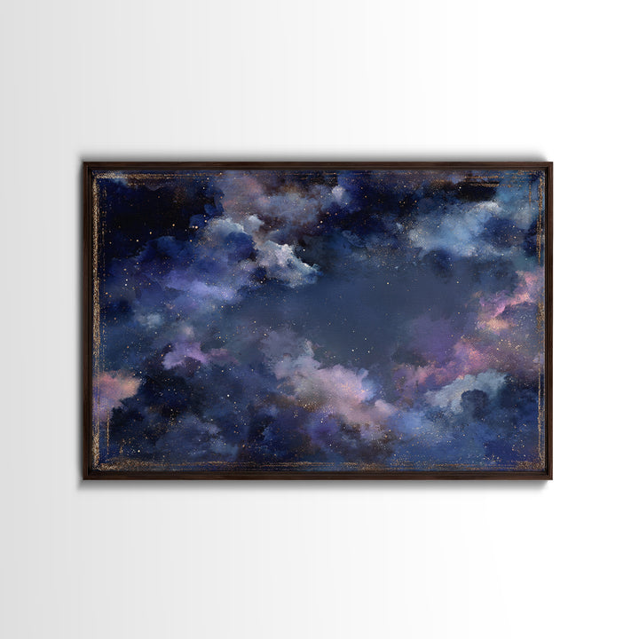 Galaxy Swirl with Jewel Tone Nebula Clouds Framed Canvas Print, Celestial Art, Digital Print, Living Room Decor, Celestial, CEL-3x2-24