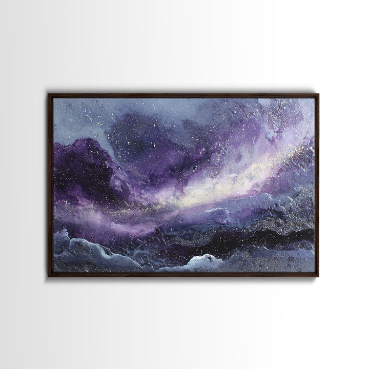 Dreamlike Comet Crossing a Violet Sky Framed Canvas Print, Celestial Art, Colorful Wall Art, Living Room Decor, Abstract Art, CEL-3x2-64