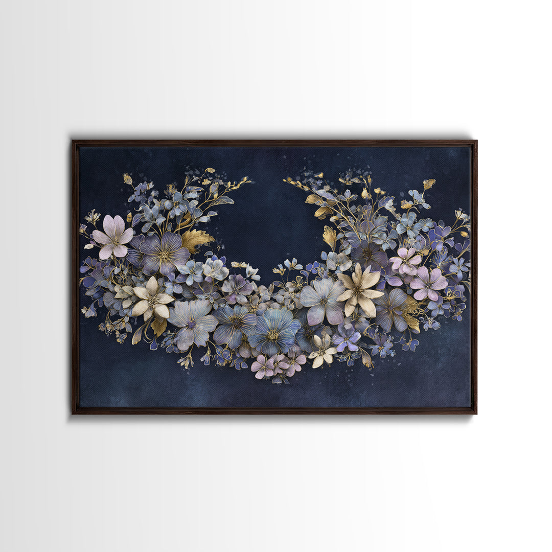 Planetary Botanical Wreath Framed Canvas Print, Celestial Art, Boho Wall Decor, Living Room Decor, Fine Art, Celestial, CEL-3x2-90