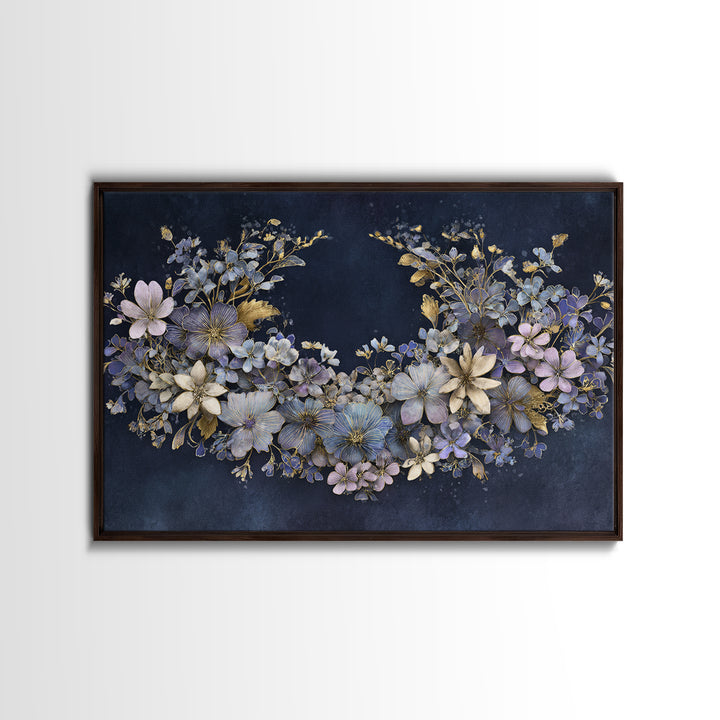 Planetary Botanical Wreath Framed Canvas Print, Celestial Art, Boho Wall Decor, Living Room Decor, Fine Art, Celestial, CEL-3x2-90