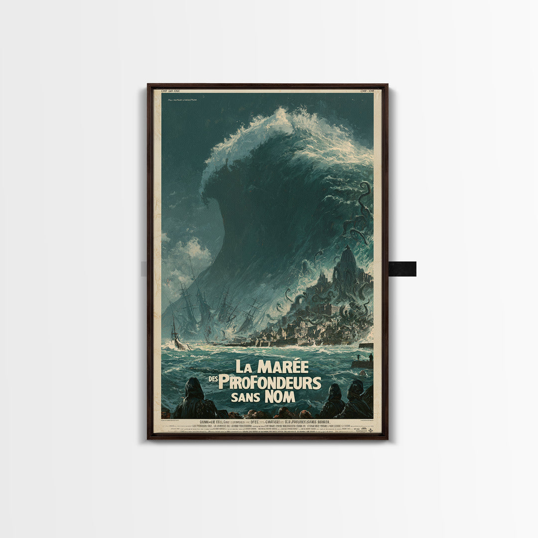 The Tide Of The Nameless Deep, French Language Horror Movie Poster, 1960s Horror Art, Lovecraftian Horror Poster, Framed Canvas Print