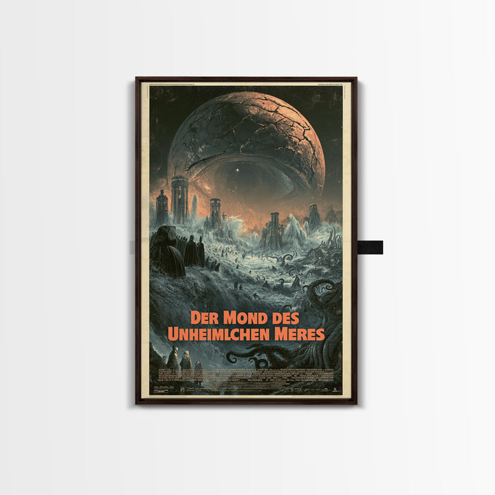 The Moon Of The Eldritch Sea, German Language Horror Movie Poster, 1960s Horror Art, Lovecraftian Horror Poster, Framed Canvas Print