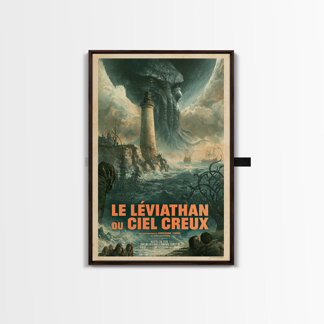 The Leviathan Of The Hollow Sky, French Language Horror Movie Poster, 1960s Horror Art, Classic Monster Poster, Canvas Print