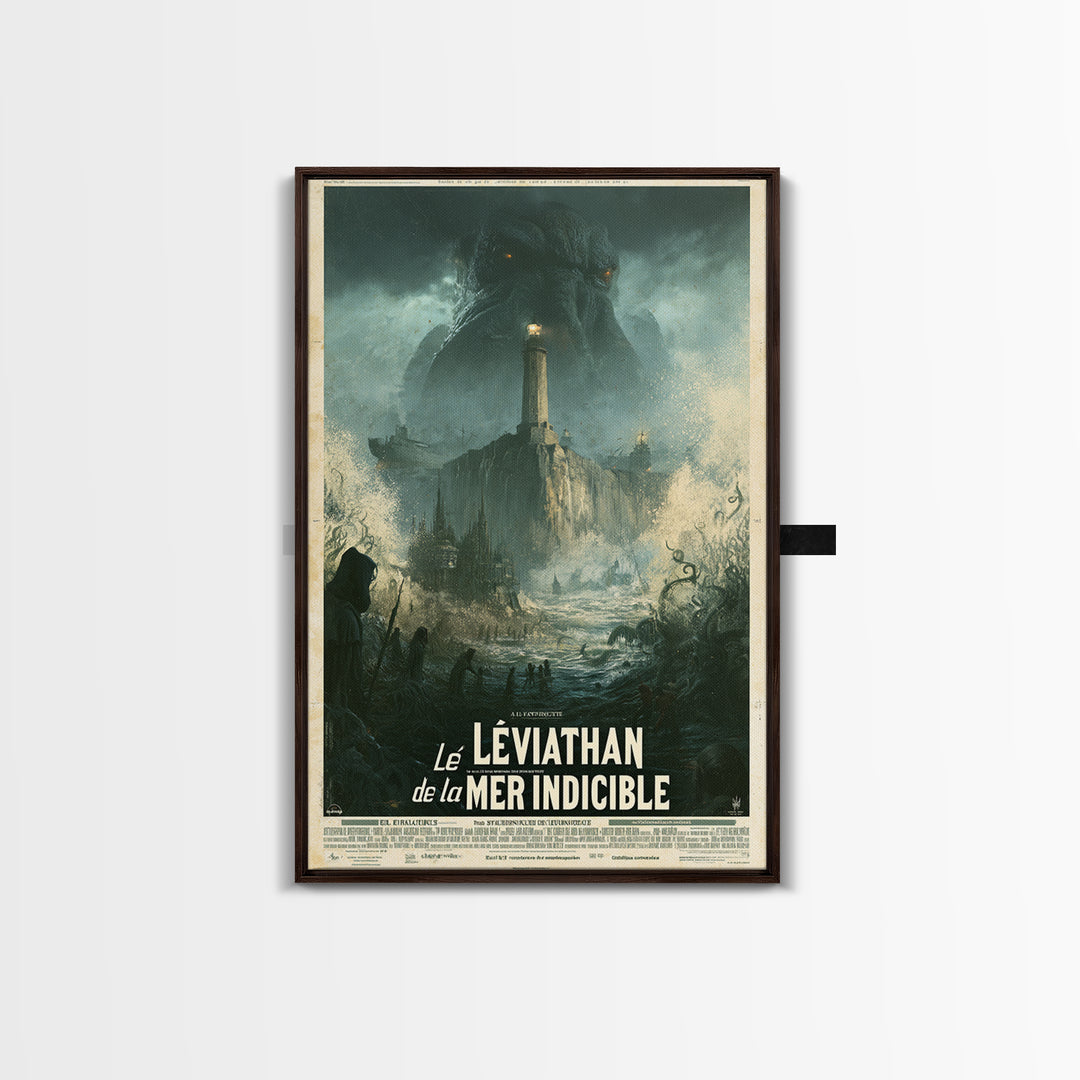 The Leviathan Of The Eldritch Sea, French Language Horror Movie Poster, 1960s Horror Art, Gothic Cinema Wall Art, Framed Canvas Print