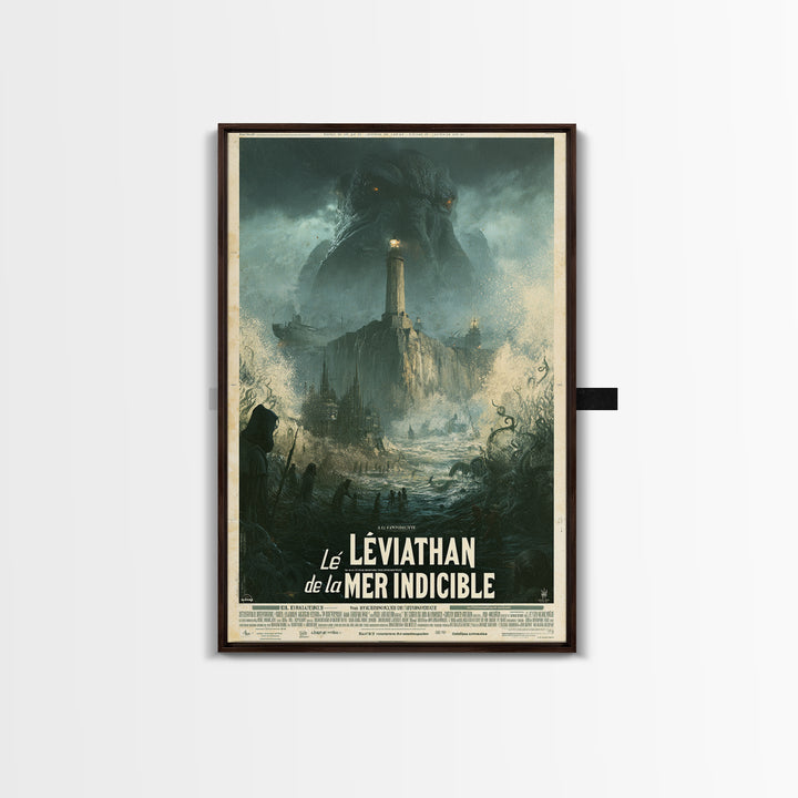 The Leviathan Of The Eldritch Sea, French Language Horror Movie Poster, 1960s Horror Art, Gothic Cinema Wall Art, Framed Canvas Print