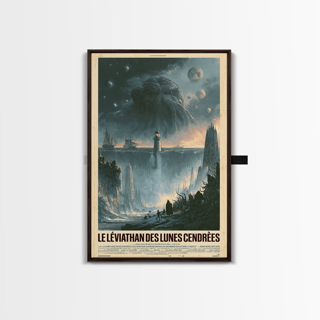 The Leviathan Of Ashen Moons, French Language Horror Movie Poster, 1960s Horror Art, Eldritch Cinema Wall Art, Framed Canvas Print