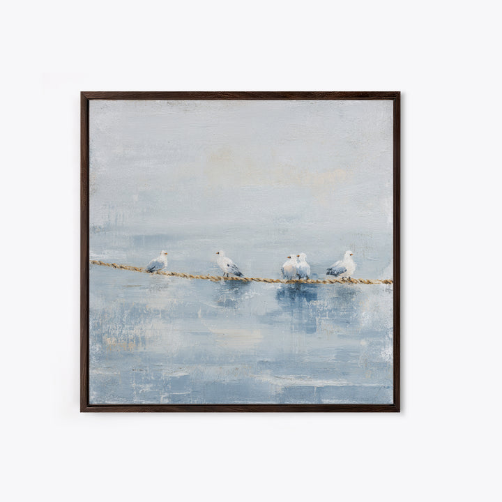 Seagulls Crossing a Muted Sky Canvas Print, Coastal Art, Landscape Painting, Coastal Decor, Fine Art, Coastal, Modern Decor, COA-1x1-10