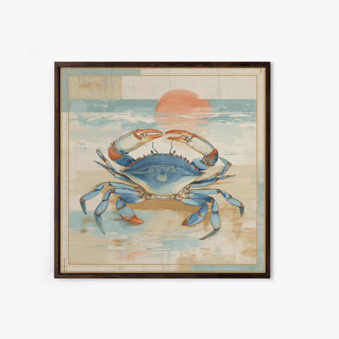 Blue Crab Illustration Canvas Print, Coastal Art, Coastal Decor, Fine Art, Coastal, Fine Art Print, Statement Artwork, COA-1x1-14