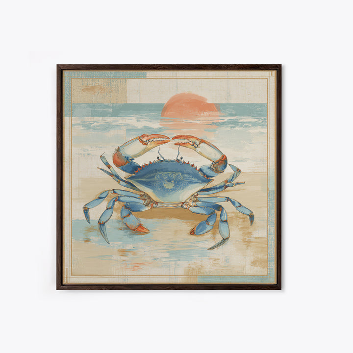 Blue Crab Illustration Canvas Print, Coastal Art, Coastal Decor, Fine Art, Coastal, Fine Art Print, Statement Artwork, COA-1x1-14