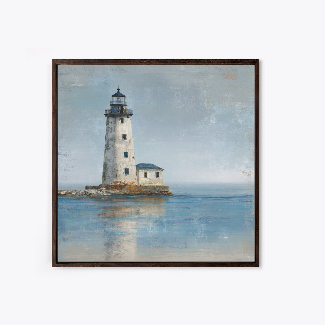 Whitewashed Lighthouse Against Cloudy Sky Canvas Print, Coastal Art, Living Room Art, Coastal Decor, Oil Painting, Coastal, COA-1x1-54