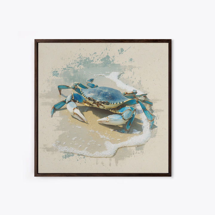 Blue Crab Illustration Framed Canvas Print, Coastal Art, Beach Art, Coastal Decor, Fine Art, Coastal, Room Decor, COA-1x1-62
