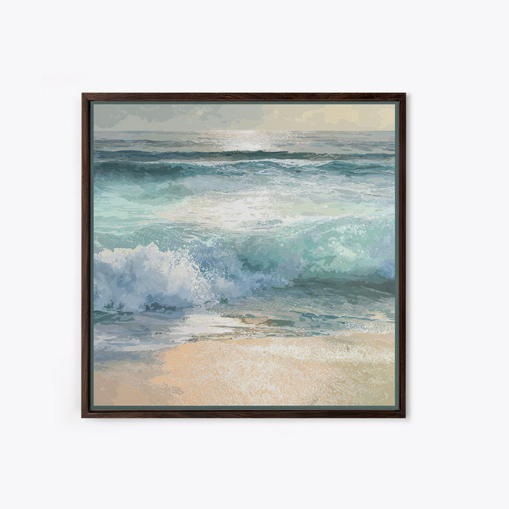 Moonlit Ocean with Silver Surf Framed Canvas Print, Coastal Art, Coastal Wall Decor, Coastal Decor, Oil Painting, Coastal, COA-1x1-70