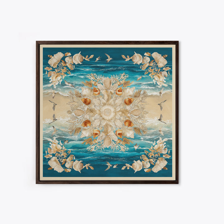 Shell and Coral Specimen Arrangement Framed Canvas Print, Coastal Art, Statement Artwork, Coastal Decor, Fine Art, Coastal, COA-1x1-83