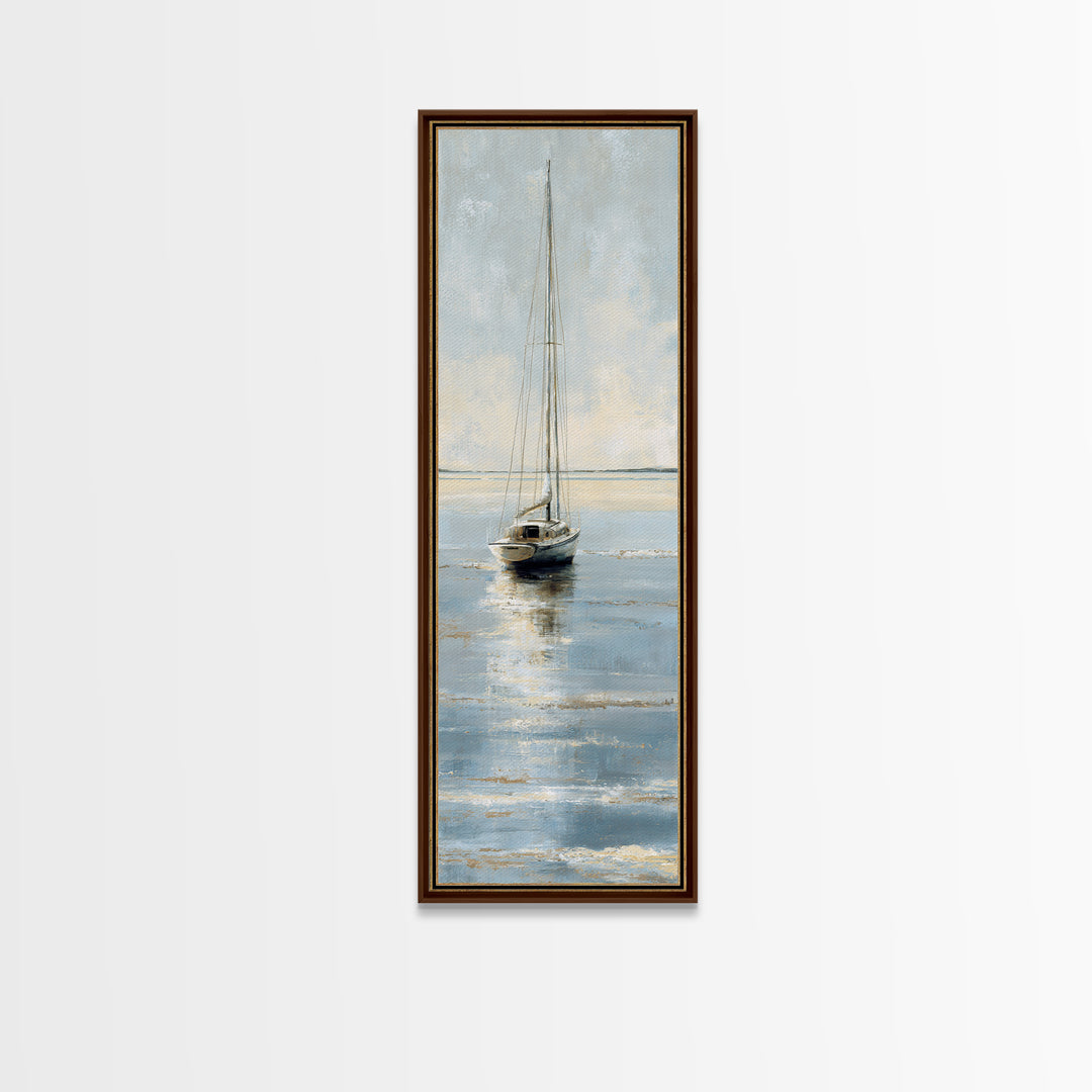 Weathered Sailboat on Calm Morning Water Canvas Print, Coastal Art, Ocean Art, Coastal Decor, Fine Art, Coastal, Art Print, COA-1x3-14