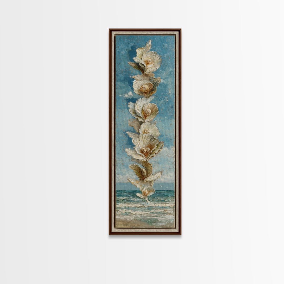 Oyster Shell Study Framed Canvas Print, Coastal Art, Home Decor, Coastal Decor, Abstract Art, Coastal, Wood Art, Nautical Decor, COA-1x3-15