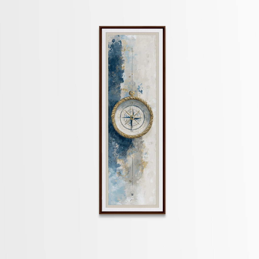 Weathered Nautical Rope and Brass Compass Canvas Print, Coastal Art, Coastal Wall Art, Coastal Decor, Abstract Art, Coastal, COA-1x3-51