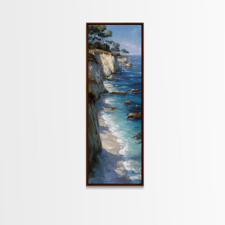 Mediterranean Cove with Cliff Shadows Framed Canvas Print, Coastal Art, Modern Decor, Coastal Decor, Fine Art, Coastal, COA-1x3-53
