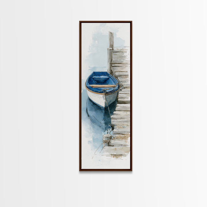 Small Rowboat Tied to a Wooden Dock Canvas Print, Coastal Art, Contemporary Art, Coastal Decor, Coastal, Modern Wall Art, COA-1x3-7