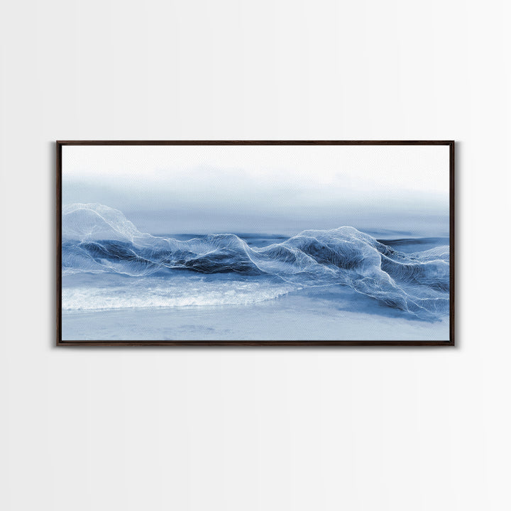 Minimal Wave Line Drawing Framed Canvas Print, Coastal Art, Minimalist Decor, Coastal Decor, Abstract Art, Coastal, COA-2x1-28