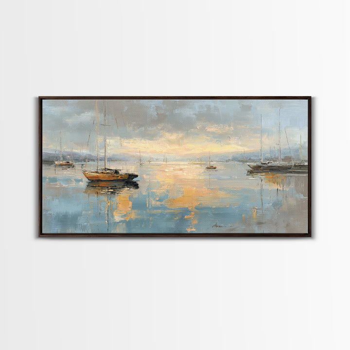 Foggy Harbor with Distant Boats Framed Canvas Print, Coastal Art, Coastal Decor, Fine Art, Coastal, Oyster Art, Gallery Decor, COA-2x1-80