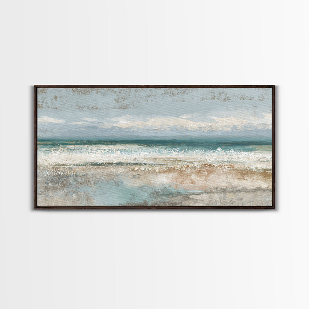 Abstract Seafoam Patterns Framed Canvas Print, Coastal Art, Home Decor, Coastal Decor, Abstract Art, Coastal, Wood Art, COA-2x1-86