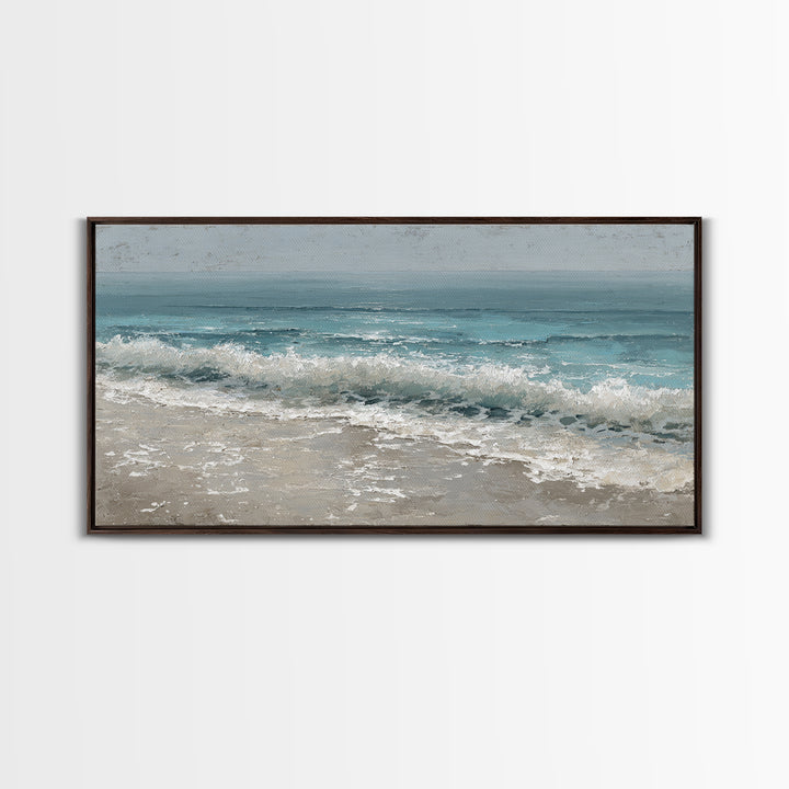 Moonlit Ocean with Silver Surf Framed Canvas Print, Coastal Art, Wall Decor, Coastal Decor, Fine Art, Coastal, Nautical Decor, COA-2x1-90