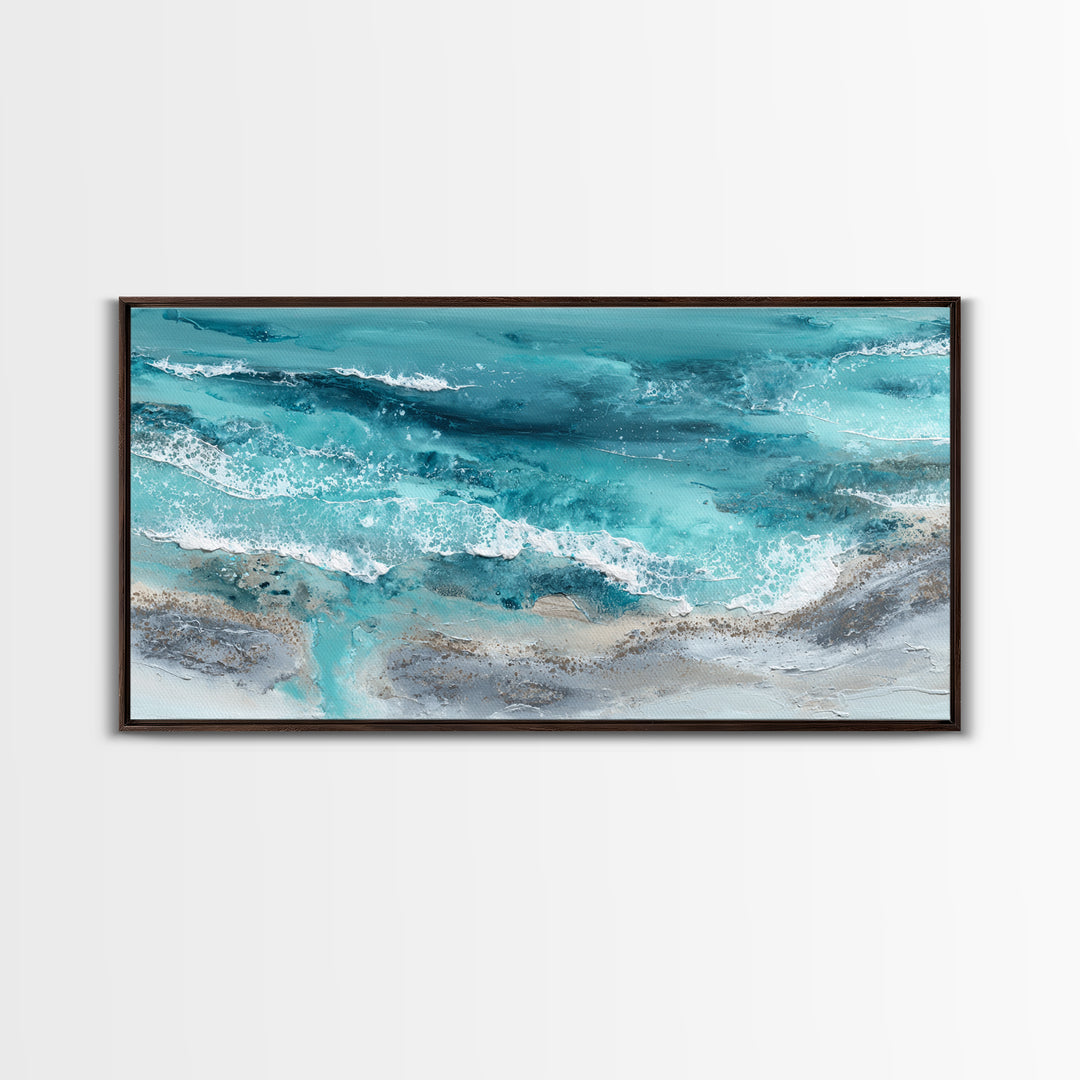 Aerial Sandbar with Turquoise Water Framed Canvas Print, Coastal Art, Bird Art, Coastal Decor, Coastal, Living Room Art, COA-2x1-97
