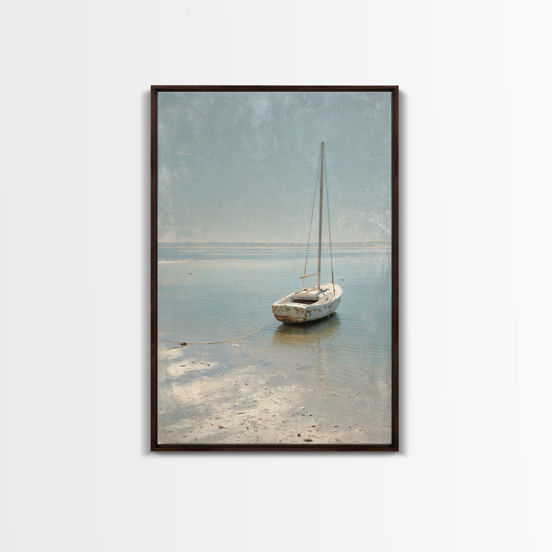 Weathered Sailboat on Calm Morning Water Canvas Print, Coastal Art, Luxury Decor, Coastal Decor, Coastal, Original Art, COA-2x3-10