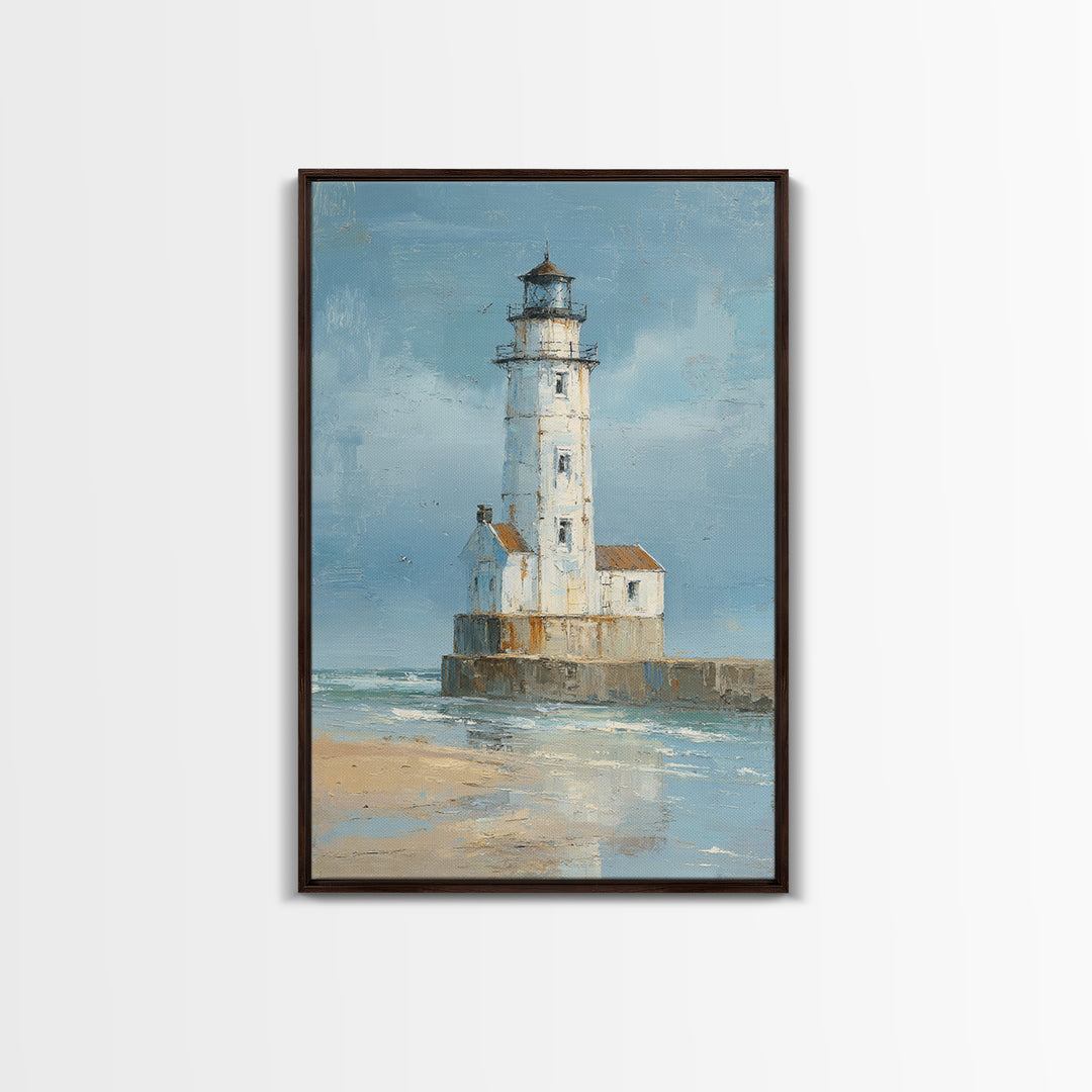 Whitewashed Lighthouse Against Cloudy Sky Framed Canvas Print, Coastal Art, Wall Art, Coastal Decor, Fine Art, Coastal, COA-2x3-38