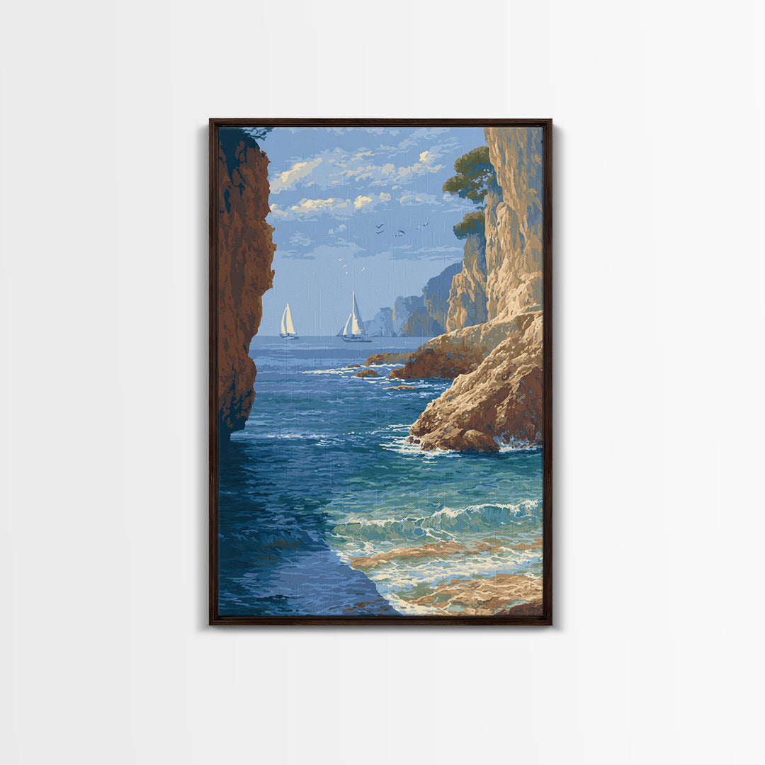 Mediterranean Cove with Cliff Shadows Canvas Print, Coastal Art, Original Art, Coastal Decor, Fine Art, Coastal, Blue Wall Art, COA-2x3-49