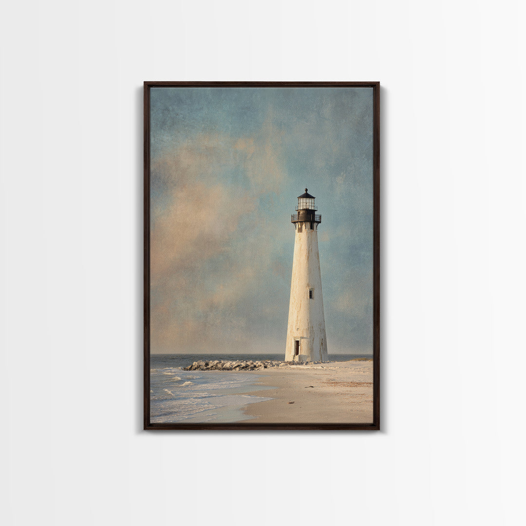 Whitewashed Lighthouse Against Cloudy Sky Canvas Print, Coastal Art, Original Art, Coastal Decor, Abstract Art, Coastal, COA-2x3-62