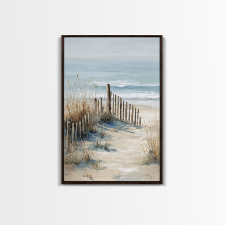 Soft Watercolor Dune Fence Scene Canvas Print, Coastal Art, Coastal Decor, Oil Painting, Coastal, Boho Wall Art, COA-2x3-72