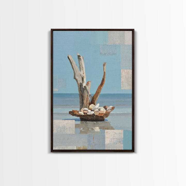 Driftwood and Sea Glass Still Life Framed Canvas Print, Coastal Art, Coastal Wall Art, Coastal Decor, Fine Art, Coastal, COA-2x3-87