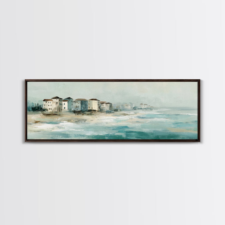 Coastal Village Rooftops Seen from the Sea Canvas Print, Coastal Art, Beach Wall Art, Coastal Decor, Abstract Art, Coastal, COA-3x1-25