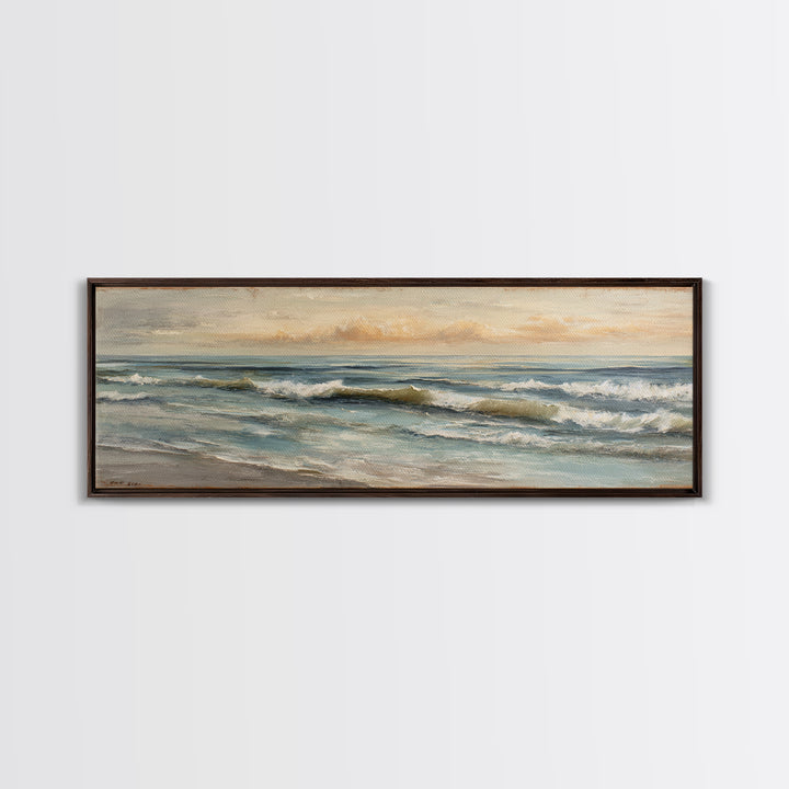 Sunset over Marshland with Warm Gold Framed Canvas Print, Coastal Art, Landscape Painting, Coastal Decor, Fine Art, Coastal, COA-3x1-53