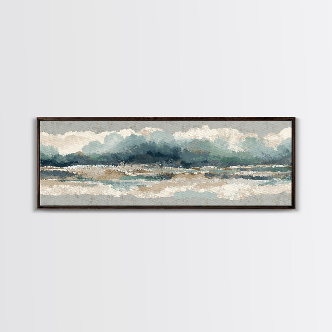 Storm Cloud over Deep Green Water Framed Canvas Print, Coastal Art, Boho Decor, Coastal Decor, Fine Art, Coastal, COA-3x1-60