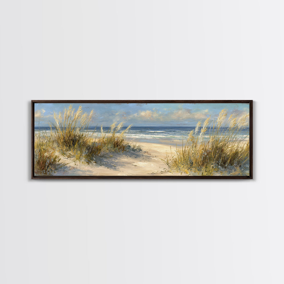 Coastal Grasses Moving Framed Canvas Print, Coastal Art, Coastal Decor, Watercolor Art, Coastal, Modern Wall Art, COA-3x1-68