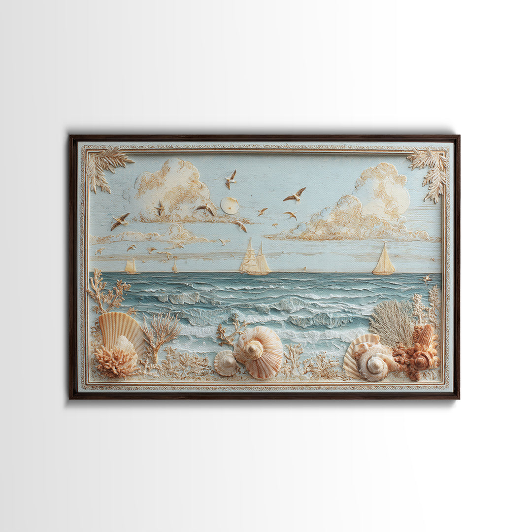 Shell and Coral Specimen Arrangement Framed Canvas Print, Coastal Art, Whimsical Decor, Coastal Decor, Fine Art, Coastal, COA-3x2-15