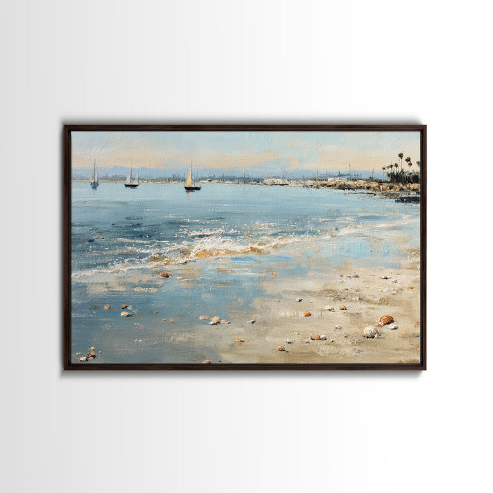 Foggy Harbor with Distant Boats Framed Canvas Print, Coastal Art, Beach Wall Art, Coastal Decor, Oil Painting, Coastal, COA-3x2-40