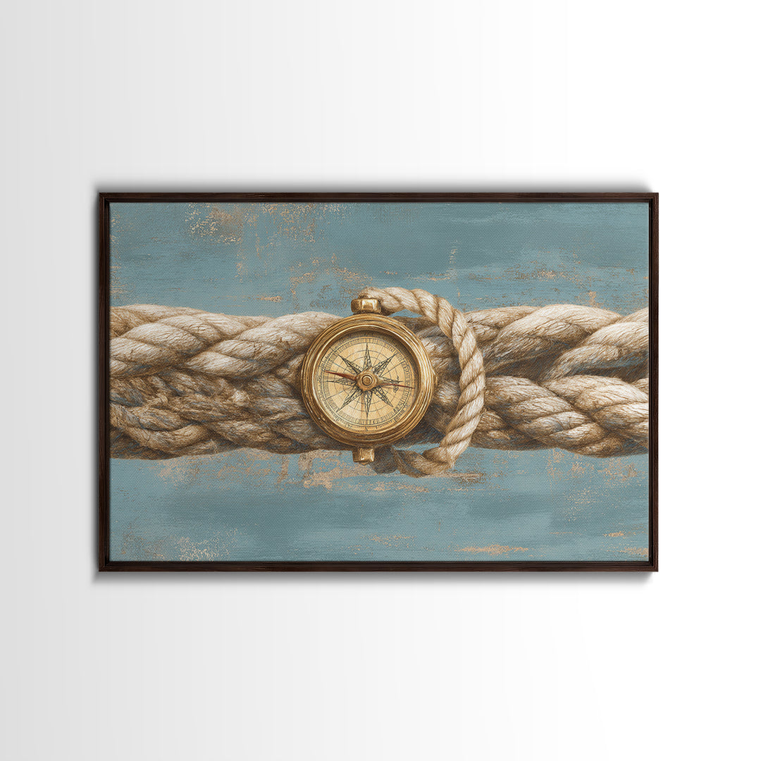 Weathered Nautical Rope and Brass Compass Canvas Print, Coastal Art, Oyster Art, Coastal Decor, Abstract Art, Coastal, COA-3x2-43
