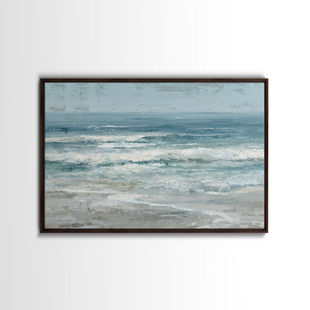 Moonlit Ocean with Silver Surf Framed Canvas Print, Coastal Art, Coastal Wall Art, Coastal Decor, Coastal, Ocean Wall Art, COA-3x2-50